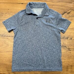 Under Armour Boys Youth Small Blue Performace Polo Preppy Uniform Church Classic